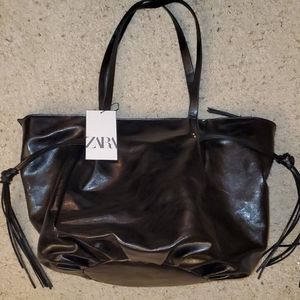 Zara faux leather tote with fringe